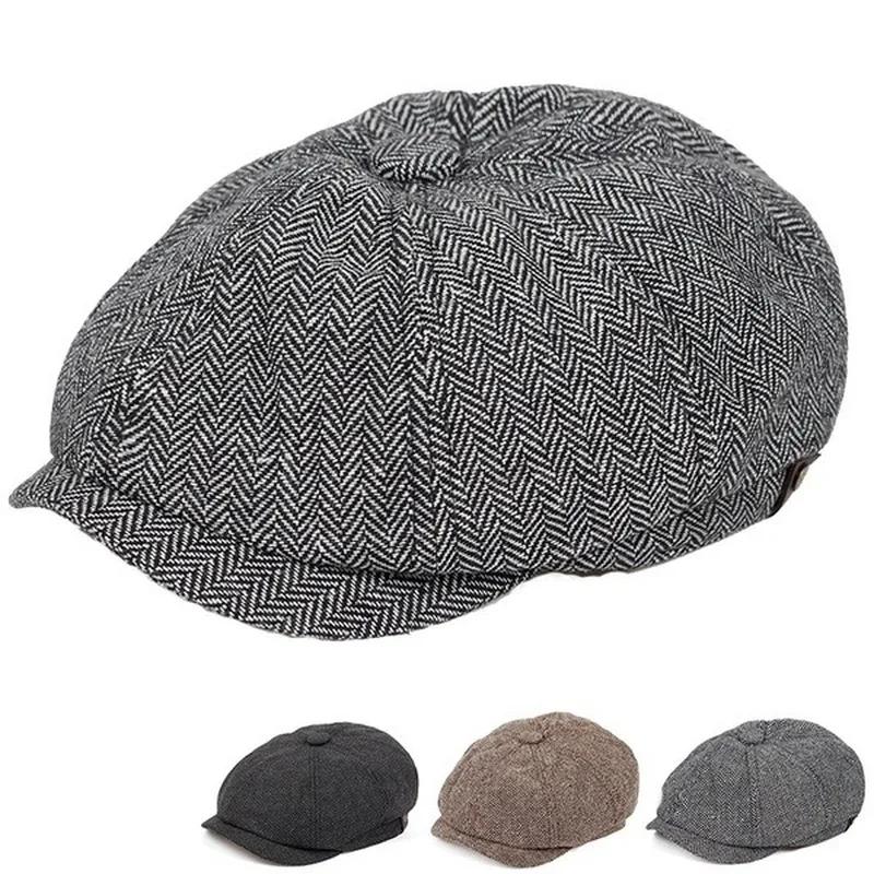 Winter Clothing Drive - メンズフラットトップアイビーギャツビードライビングキャップ秋冬ファッションニュースボーイ八角形帽子カジュアルデイリー服飾アクセサリー