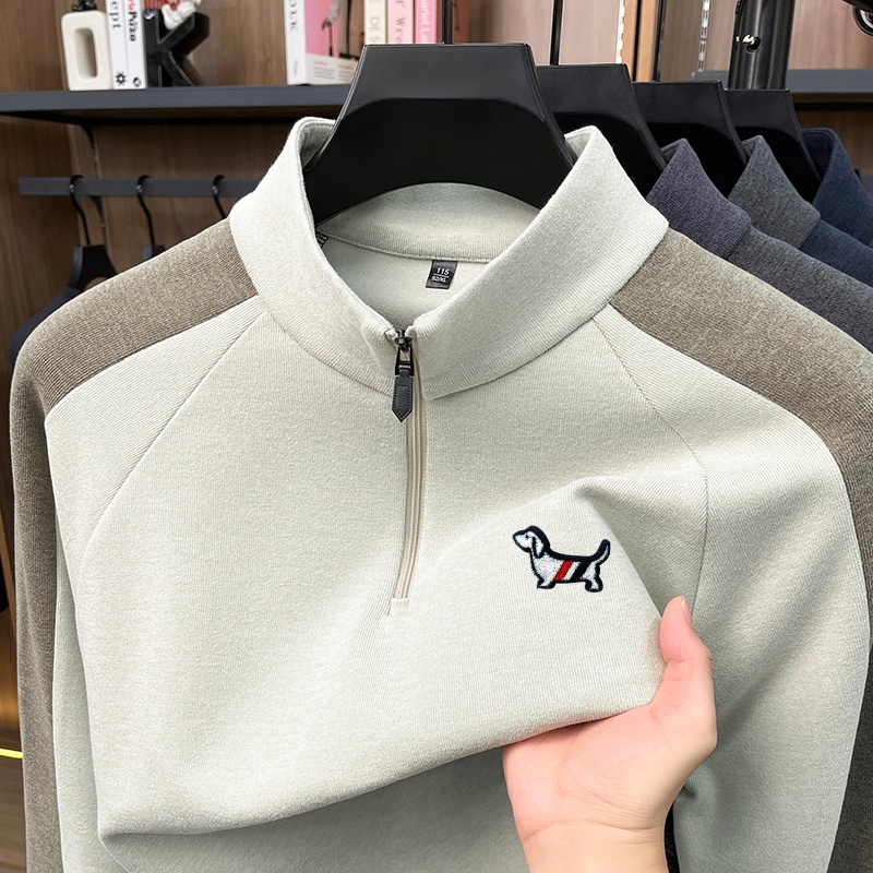 Winter Clothing For Men - メンズモックネッククォータージッププリントTシャツ 秋冬カラーブロック長袖プルオーバートップス カジュアルデイリーメンズウェア