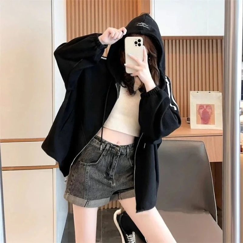 Winter Clothing Essentials For Women - ジッパー付きのカラーコントラストレディースパーカースウェットシャツエッセンシャルY2kヴィンテージ韓国服90年代ノベルティKpop女性フード付きトップ
