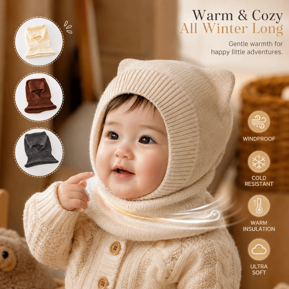 Wool Balaclava Knit - 新しい暖かいウールベビーバラクラバ帽子無地防風ニットビーニーキャップ耳保護ソフト冬幼児帽子少年少女