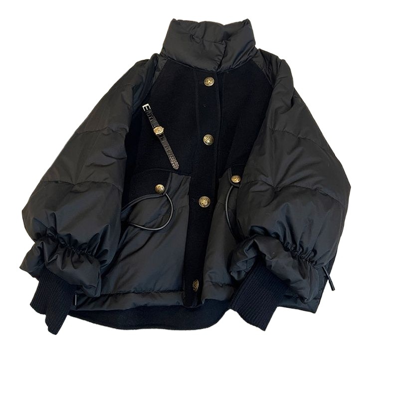 Winter Clothing Looks - 婦人服黒厚手スプライシング黒金ダウン綿服婦人冬薄手高級版見栄えの良いコート