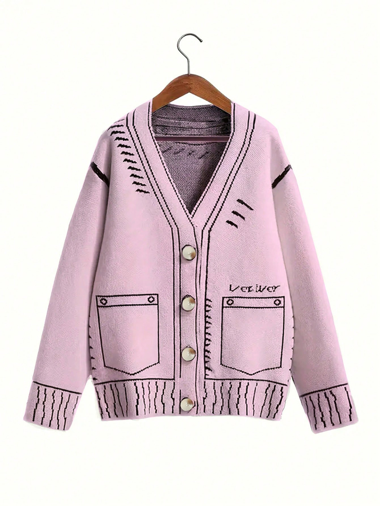 Winter Clothing Line - プラスサイズ レディース ボタンアップ カーディガン 秋冬 ファインライン柄