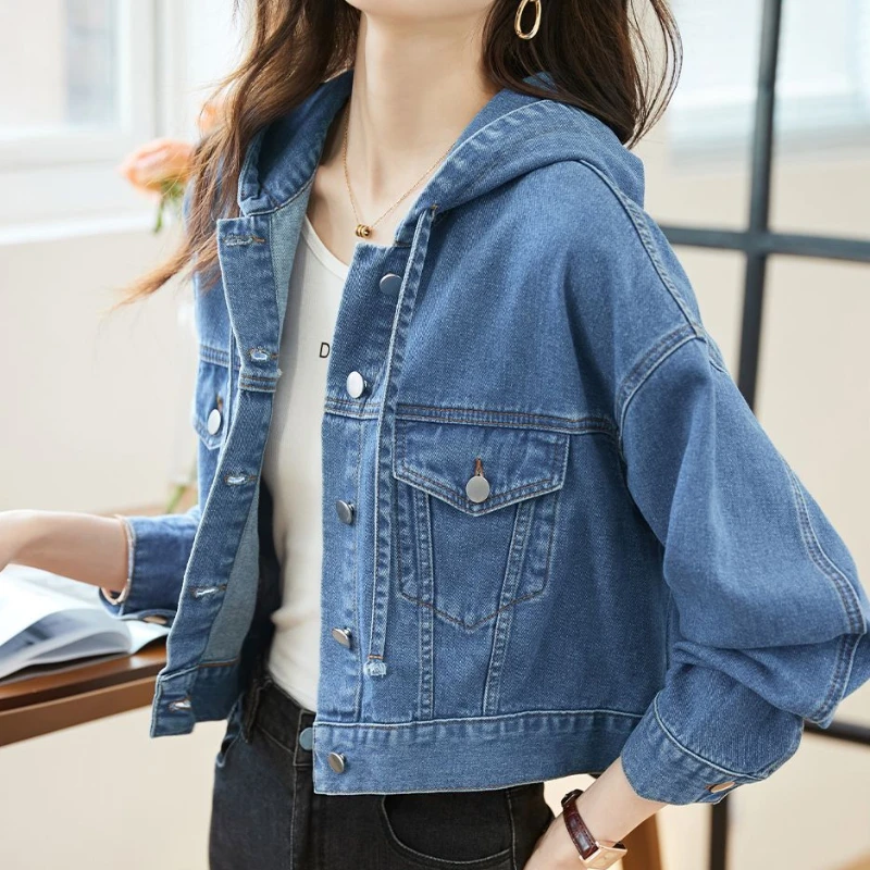 Winter Clothing Offer - 女性用フード付きショートジャケット,女性用アウター,ショートコート,エレガントで上品なジャケット,春,秋