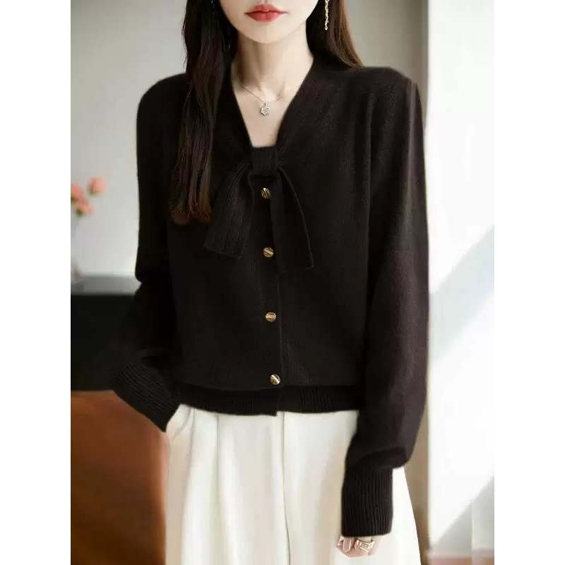 Winter Clothing Looks - レディース服 リボン付きセーター 秋冬 とてもおしゃれな長袖ニットトップス レディース Vネック