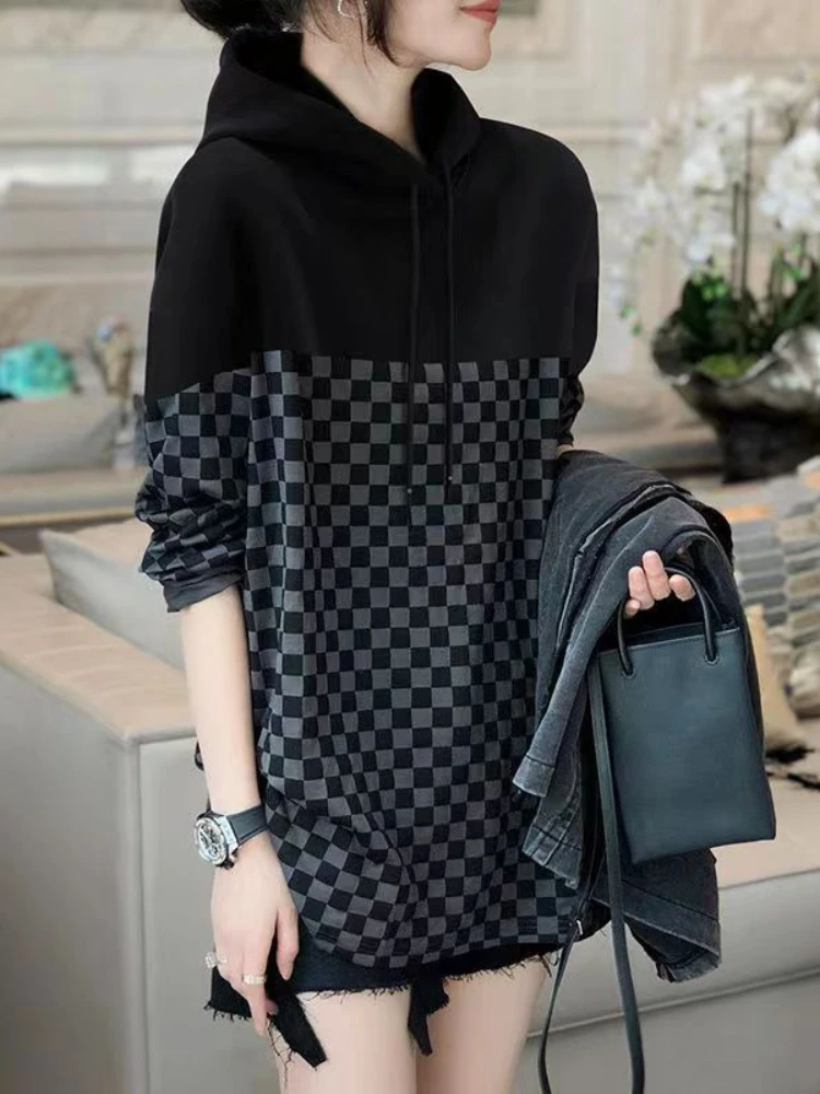 Winter Clothing Essentials For Women - 女性用フード付きバギースウェットシャツ,ヴィンテージトップ,ルーズブラックの婦人服,秋と冬のスウェットシャツ,y2kエッセンシャル,2000s