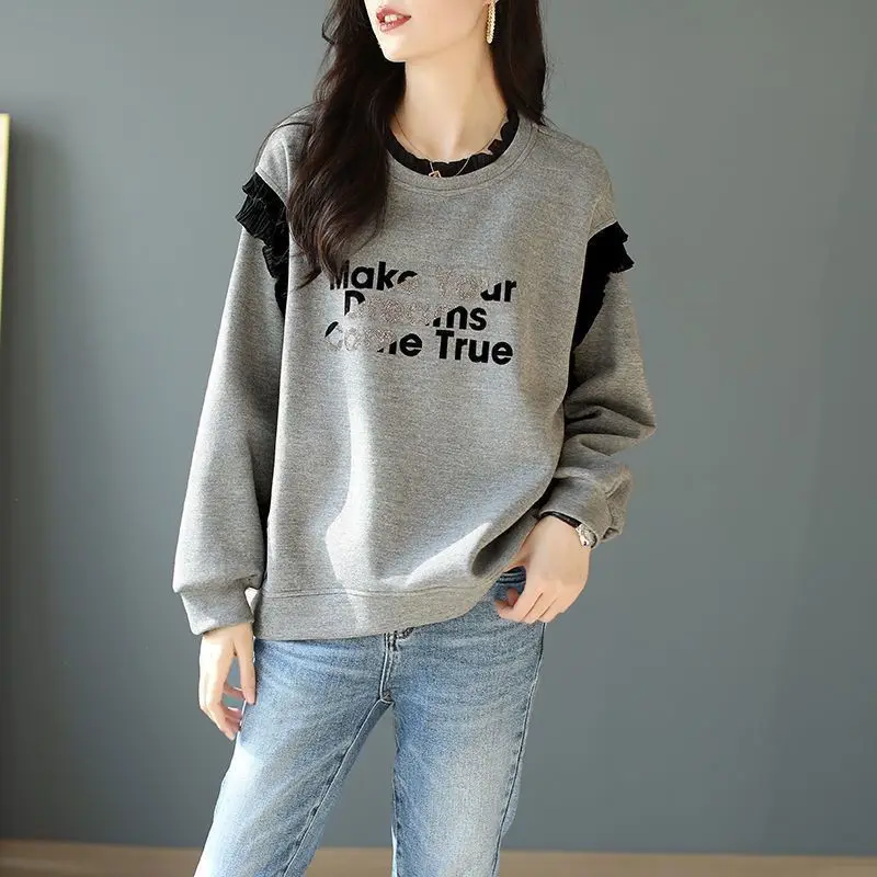 Winter Clothing Essentials For Women - ルーズグレー女性プルオーバートップス韓国服必須ドロップシッピング格安人気服プロモーションエモスウェットシャツ女性用