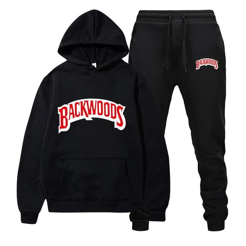Winter Clothing For Men - 2026年冬用フーディセット メンズファッション フリース レッドフーディ ブラックブランドパンツ カジュアルジョガースーツ