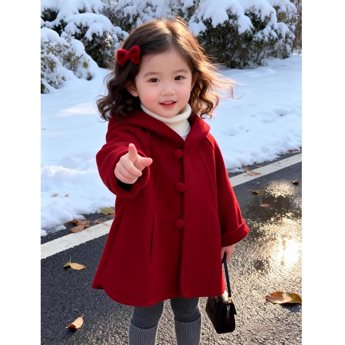 女の子用ウールコート 秋冬新作 キッズ レッド フード付き  - Winter Clothing For Toddlers のレビューと価格