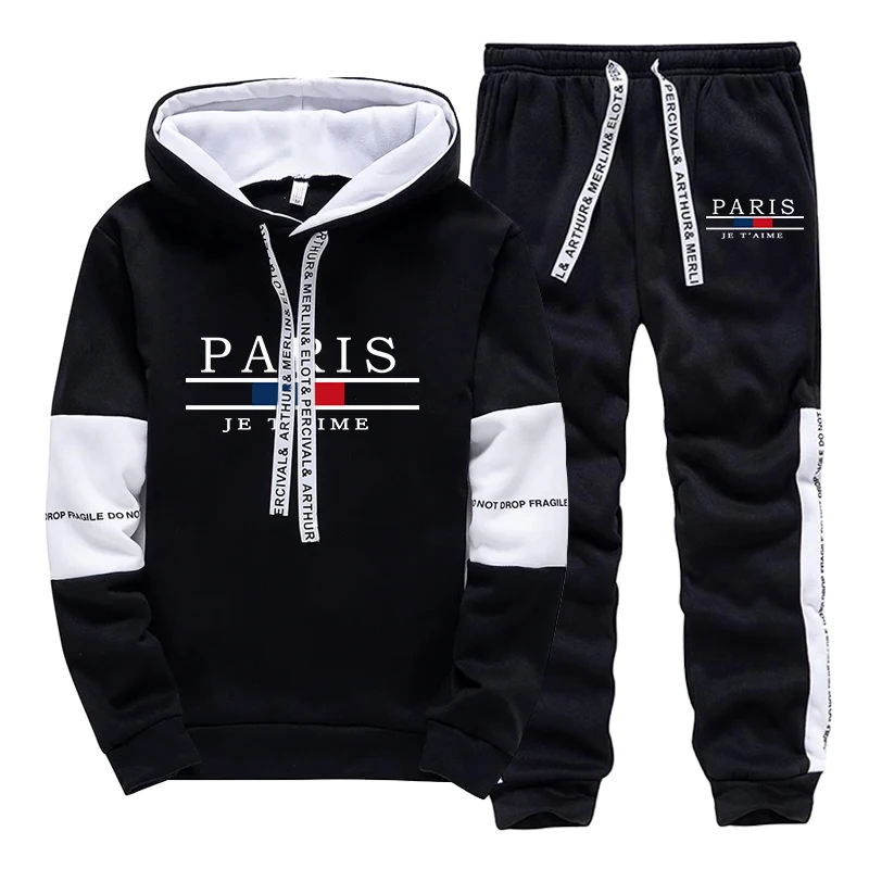 ホットセール メンズトラックスーツ プリントカジュアル フー - Winter Clothing For Men のレビューと価格