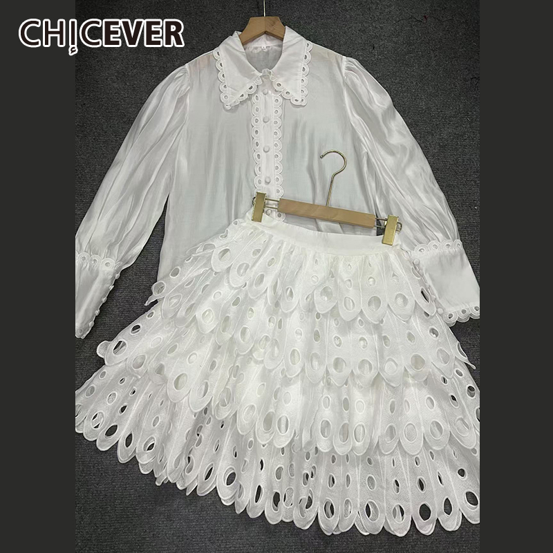 Chicever-女性用透かし彫りスカートスーツ,長袖ラペル - Winter Clothing Line のレビューと価格