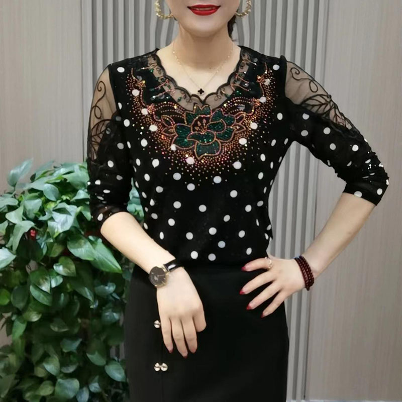 ファッションフリルガーゼ中空アウトポルカドットブラウス婦人服 - Winter Clothing Line のレビューと価格