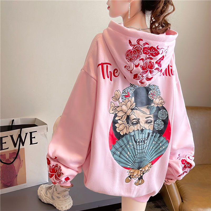 プリント柄の女性用フード付きトップス 春秋 韓国ファッション - Winter Clothing Essentials For Women のレビューと価格
