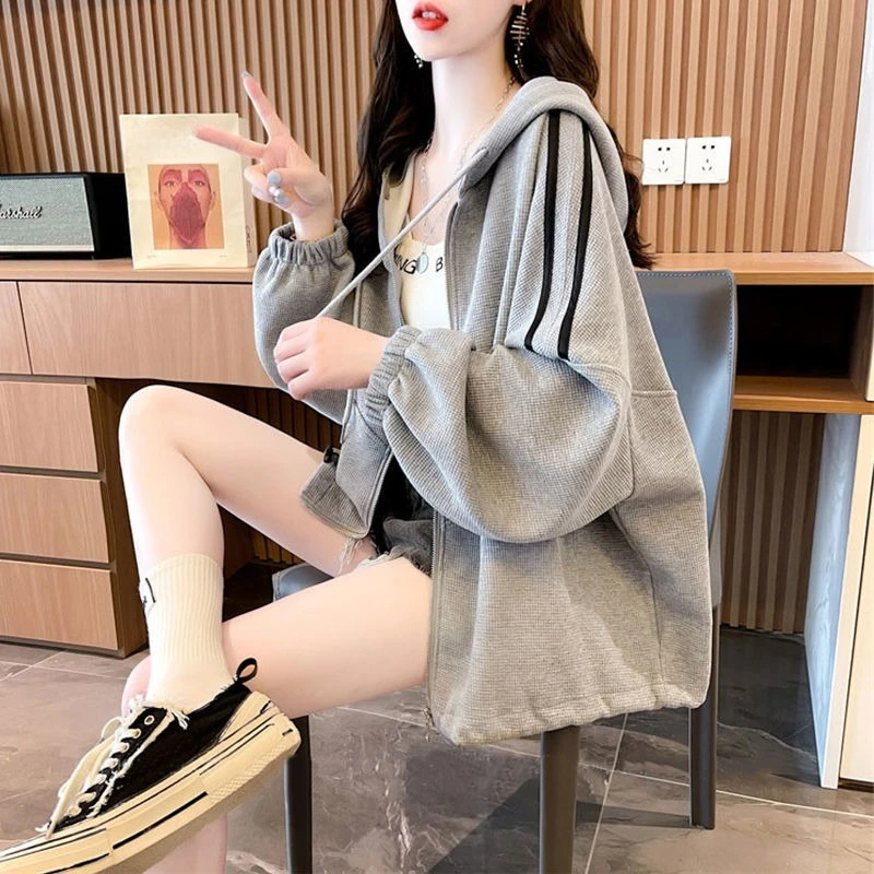 ジッパー付きのカラーコントラストレディースパーカースウェット - Winter Clothing Essentials For Women のレビューと価格