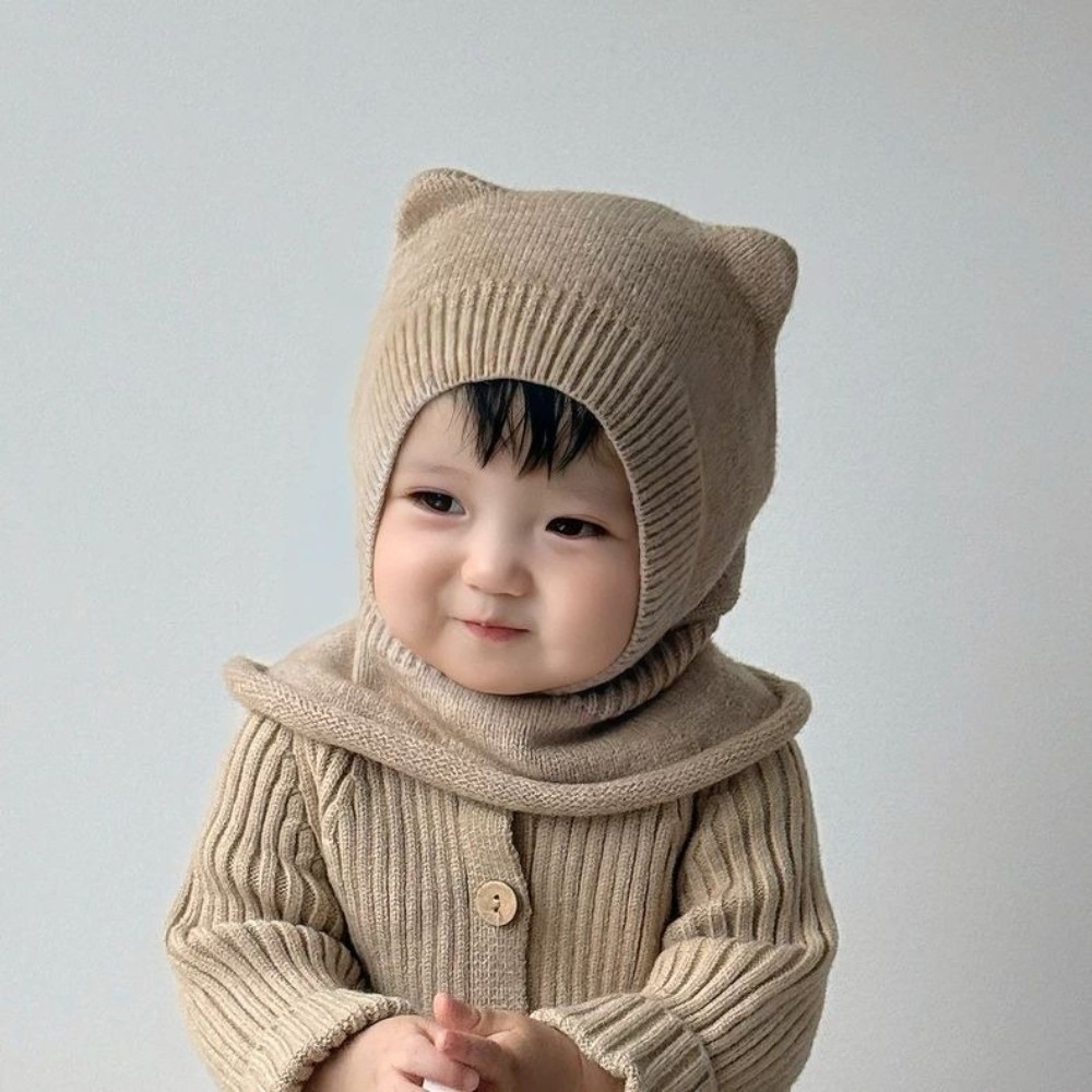 新しい暖かいウールベビーバラクラバ帽子無地防風ニットビーニー - Wool Balaclava Knit のレビューと価格