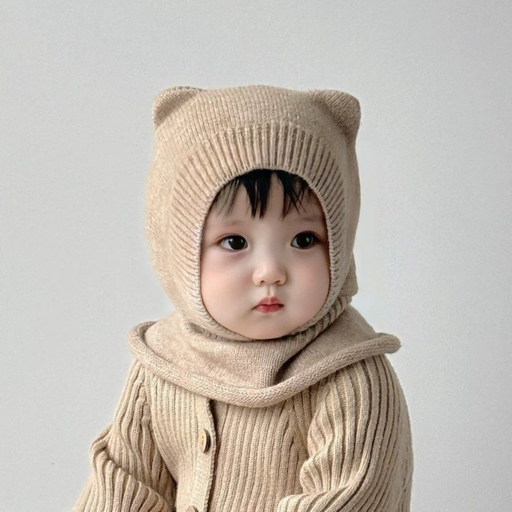 新しい暖かいウールベビーバラクラバ帽子無地防風ニットビーニー - Wool Balaclava Knit のレビューと価格