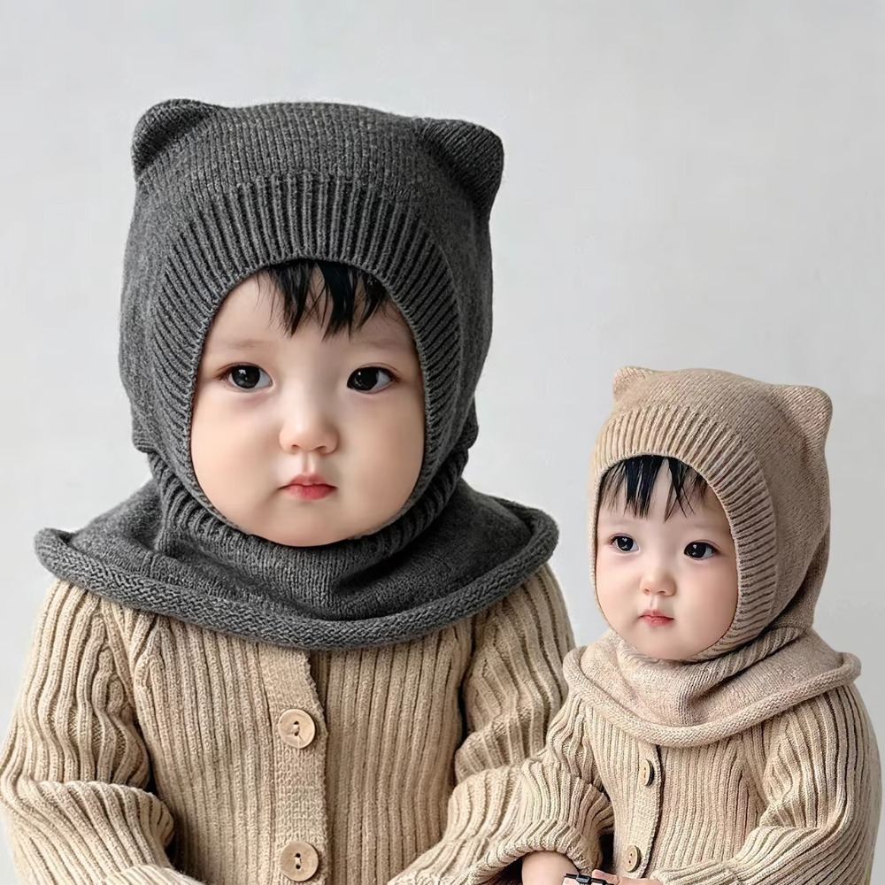 新しい暖かいウールベビーバラクラバ帽子無地防風ニットビーニー - Wool Balaclava Knit のレビューと価格