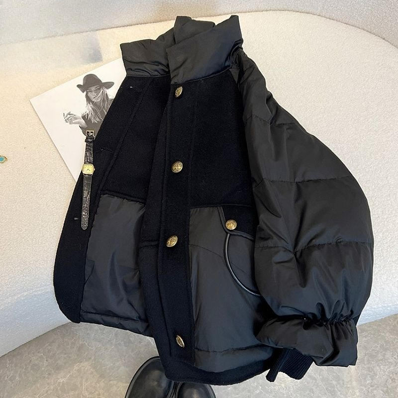 婦人服黒厚手スプライシング黒金ダウン綿服婦人冬薄手高級版見栄 - Winter Clothing Looks のレビューと価格