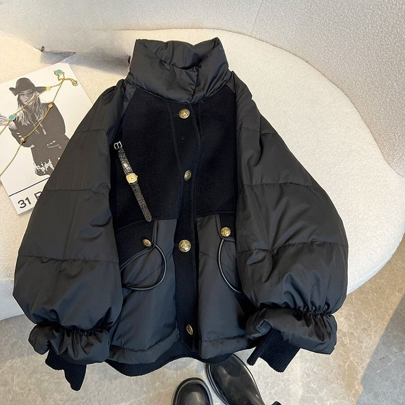 婦人服黒厚手スプライシング黒金ダウン綿服婦人冬薄手高級版見栄 - Winter Clothing Looks のレビューと価格