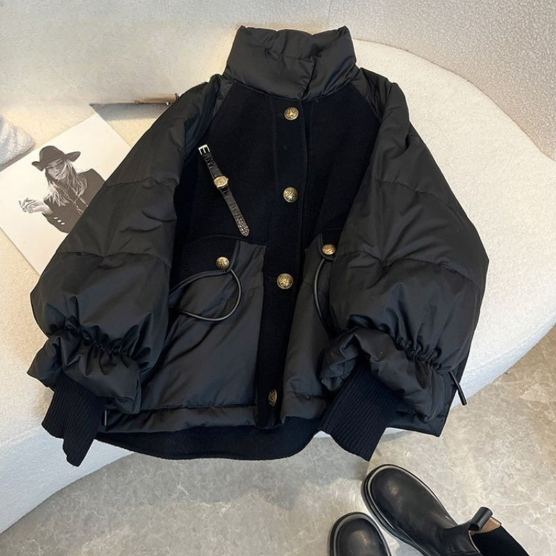 婦人服黒厚手スプライシング黒金ダウン綿服婦人冬薄手高級版見栄 - Winter Clothing Looks のレビューと価格