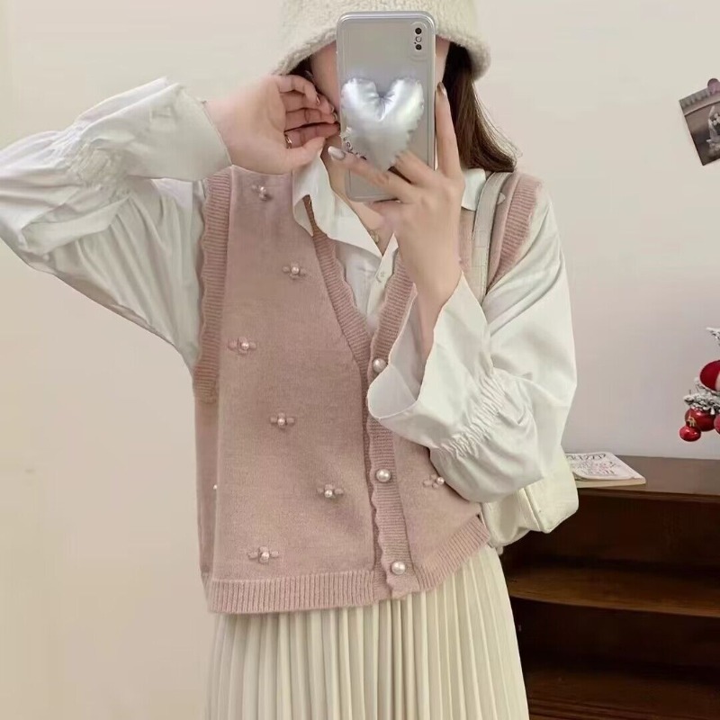 ピンクのニットベスト レディース カジュアル Y2Kファッシ - Winter Clothing Offer のレビューと価格