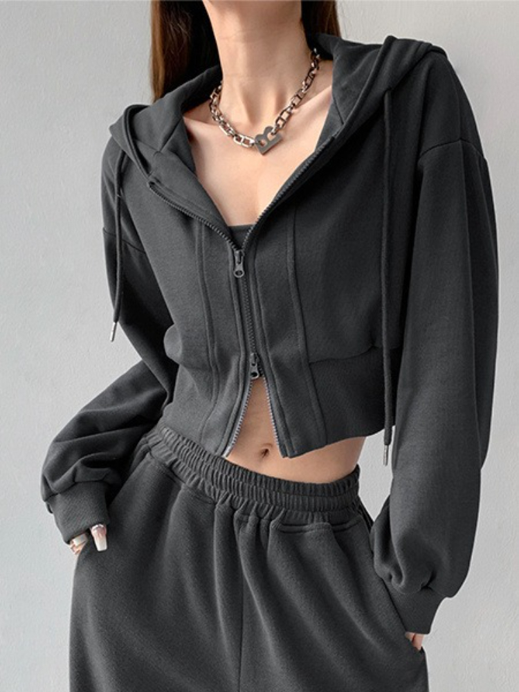 フルジップアップ女性のパーカースウェット無地韓国服美的 90 - Winter Clothing Essentials For Women のレビューと価格