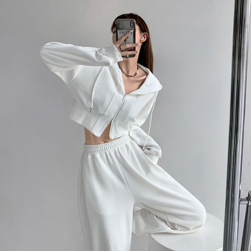 フルジップアップ女性のパーカースウェット無地韓国服美的 90 - Winter Clothing Essentials For Women のレビューと価格