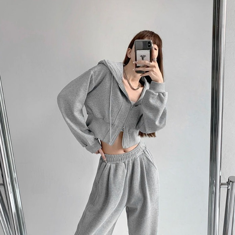 フルジップアップ女性のパーカースウェット無地韓国服美的 90 - Winter Clothing Essentials For Women のレビューと価格