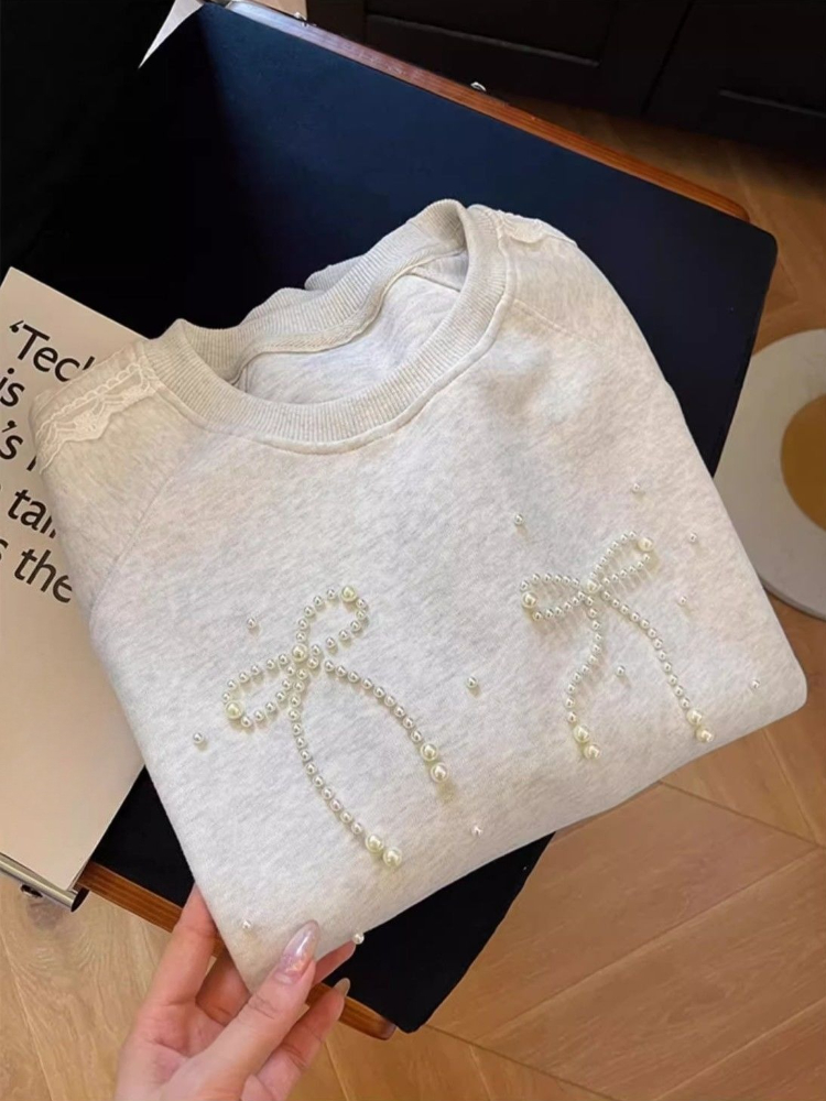 ラウンドネックパールレディーススウェットシャツ 2025 ト - Winter Clothing Essentials For Women のレビューと価格