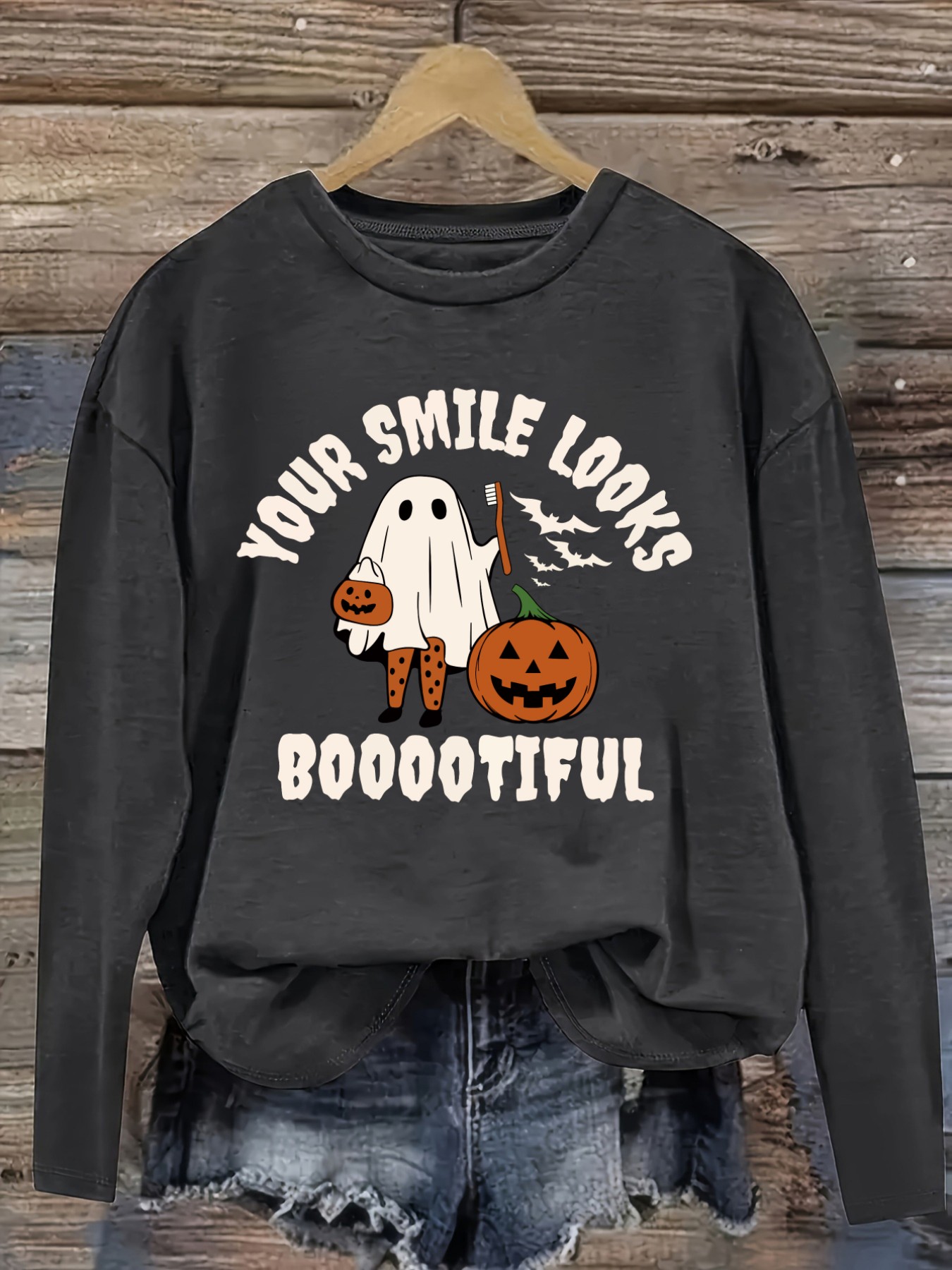 レディースカジュアル長袖クルーネックTシャツ、あなたの笑顔が - Winter Clothing Looks のレビューと価格