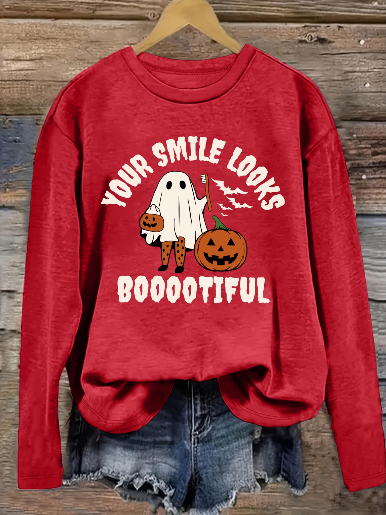 レディースカジュアル長袖クルーネックTシャツ、あなたの笑顔が - Winter Clothing Looks のレビューと価格