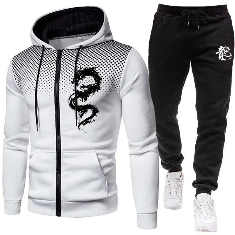 メンズパリドラゴン柄ファッションプリントセットアップ ツーピ - Winter Clothing For Men のレビューと価格