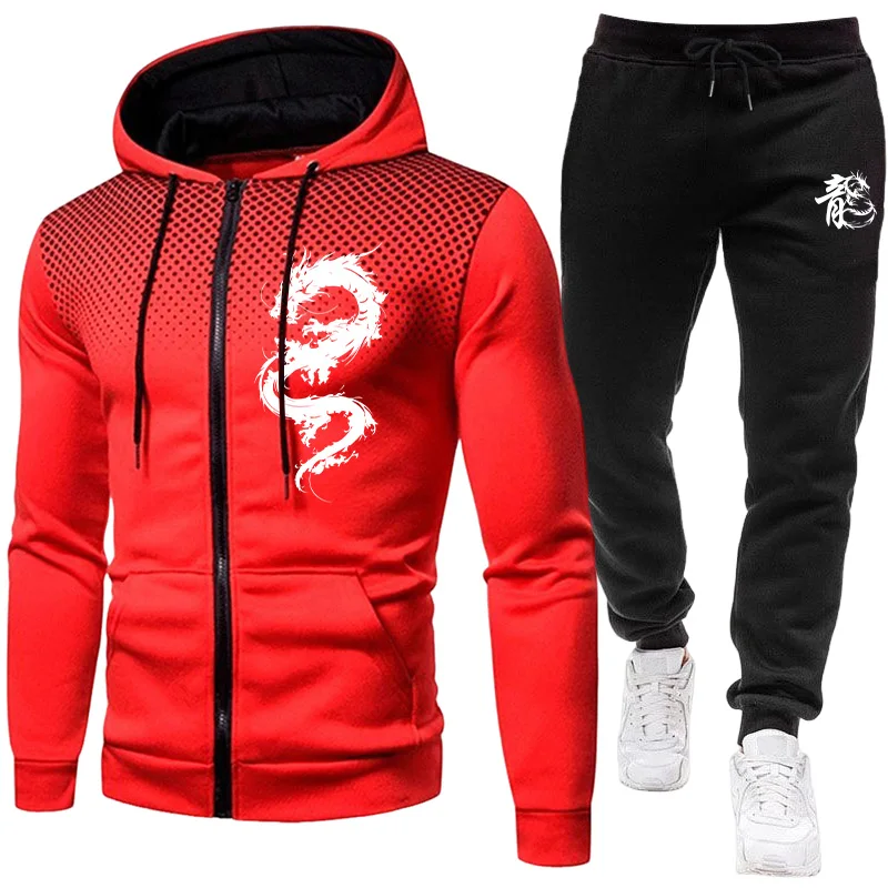 メンズパリドラゴン柄ファッションプリントセットアップ ツーピ - Winter Clothing For Men のレビューと価格
